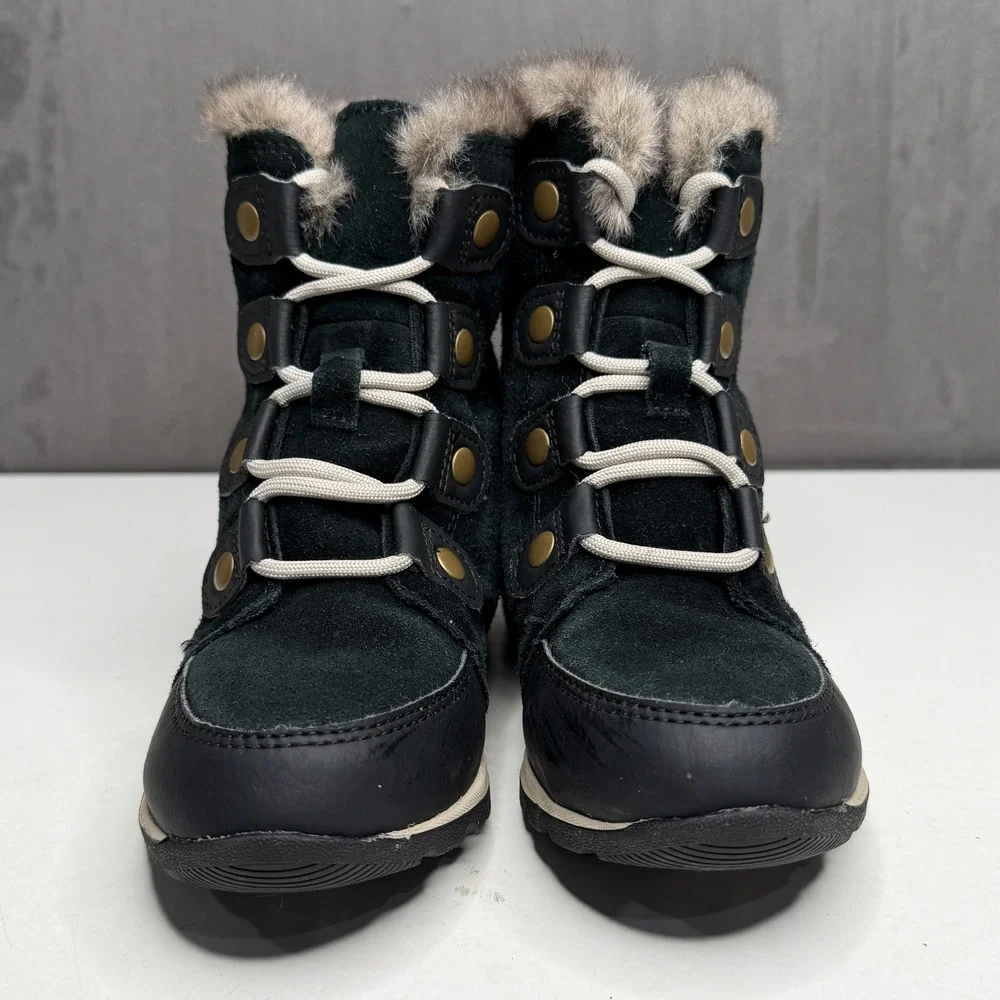 Sorel‎ Whitney II Snow Boots Girls Size 12 Black Waterproof Suede Faux Fur Trim